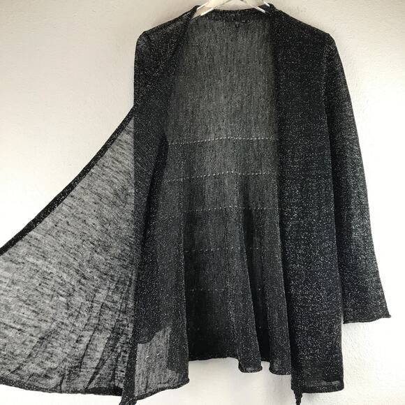 Eileen Fisher Linen Blend Metallic Open Front Sheer Cardigan Lagenlook Size M - Picture 3 of 10